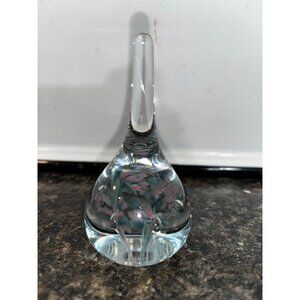 Gibson Signed Pink Flower 1996 Teardrop Paperweight Ring Holder